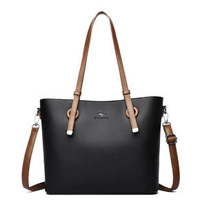 Large black and brown tote bag with kangaroo logo and adjustable shoulder strap