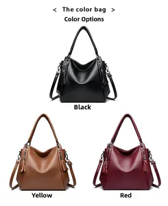 Detailed comparison of leather tote bags in black, tan, and wine red colors