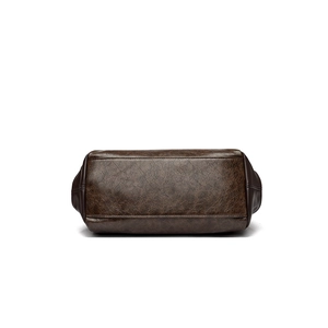 Vintage large capacity dark brown tote bag with textured oil wax leather and flat base
