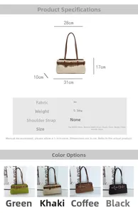 Tableau des tailles et détails du matériau pour le sac à bandoulière en cuir PU à boucle