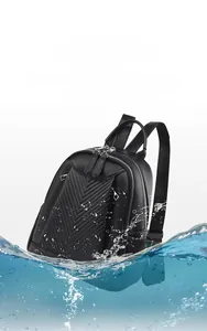 Waterproof black quilted leather backpack detail showing scratch-resistant material texture