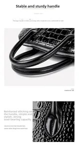 Close-up of reinforced black faux-crocodile leather handle and silver zipper hardware