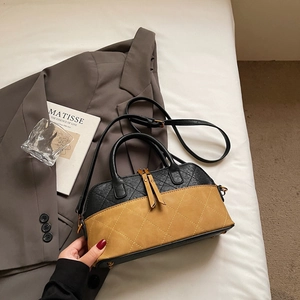 Sac sous le bras matelassé vintage en similicuir noir et jaune avec poignées supérieures