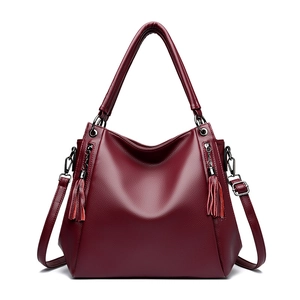 Litchi Texture PU Leather Tote Bag Women Large Capacity With Tassels Solid Color Shoulder Crossbody Handbag Elegant