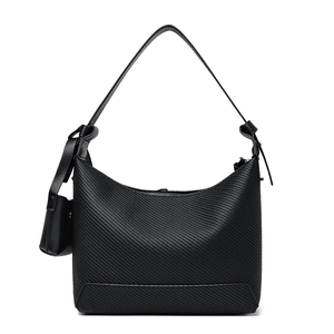 Chic black crescent underarm bag with twill embossing and matching small coin purse