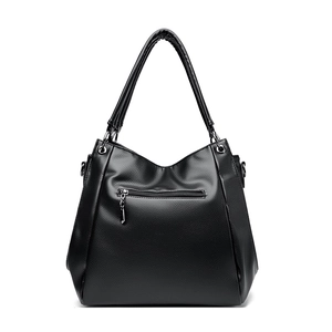 Large black lychee pattern leather tote bag for women with front zipper and silver hardware
