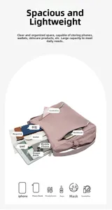 Detail view of large capacity mauve oxford bag with multiple pockets for iPad and essentials