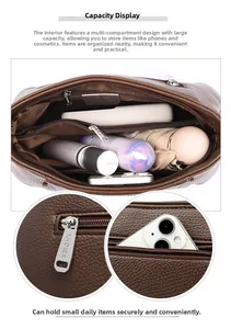 Deep brown pebble leather crossbody bag with spacious multi-compartment interior capacity