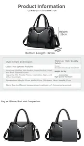 Détails du sac à main noir texture litchi avec dimensions et poids du produit