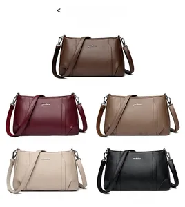 Selection of soft leather crossbody bags in five colors with yadier metal logo detail