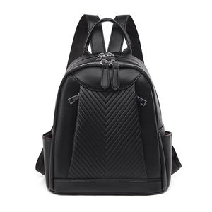 Women Quilted PU Leather Backpack Fashion V-Shaped Chevron Pattern Casual Lightweight Travel Bag For Daily Use
