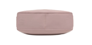 Detailed bottom view of pink Oxford cloth crossbody bag showing vertical stitching craftsmanship