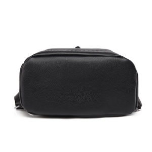 Bottom view of black litchi pattern leather backpack with smooth stitching details
