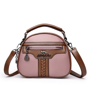Pink faux leather shoulder bag for women with kangaroo logo and large capacity