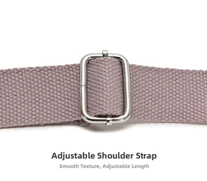 Detail of adjustable purple oxford strap with high-quality silver metal buckle