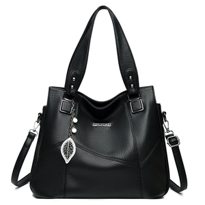 Mode Sac Cabas Grande Capacité Cuir PU Grainé Vintage Sac À Main Épaule Avec Pendentif Künstliche Perle Feuille Pour Femmes