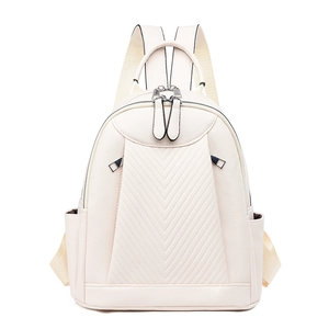 Elegant off-white PU leather backpack with V-shaped quilting and adjustable straps
