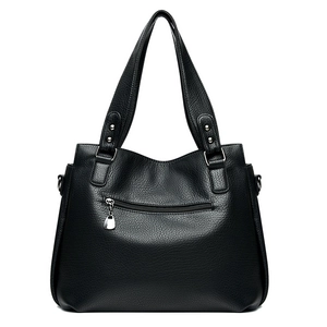 Sac fourre-tout classique en cuir noir pour femmes avec texture litchi et grande capacité