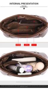 Detailed view of the multi-compartment interior layout for the brown leather crossbody bag