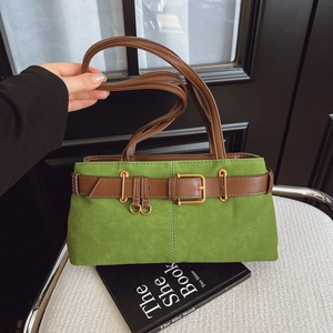 Sac Baguette Sous Les Bras Rétro Texture Suède Similicuir PU Décoration Boucle Ceinture Anneau Métal Pour Femmes Sac Bandoulière