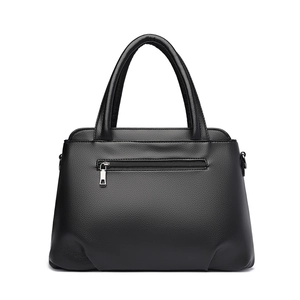 Sac à main noir en cuir grainé avec poignées robustes et poche zippée en métal
