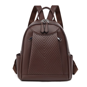 Fashion Women Backpack PU Leather Chevron Quilted Litchi Texture Travel Leisure Large Capacity Daily Casual
