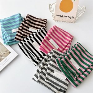 Striped Knit Arm Sleeves Ribbed Long Contrast Color Oversleeves With Thumb Hole Driving Cycling Casual For Women