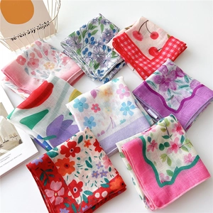 Blumendruck Baumwolle Polyester Quadratisches Halstuch Mode Damen Bandana Haarband Nickituch Eleganter Literarischer Stil