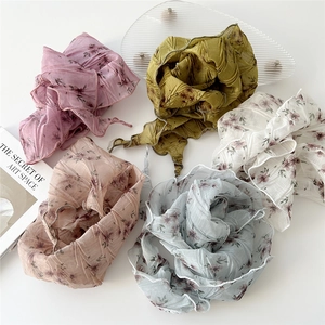 Pleated floral triangle silk scarf collection in elegant pastel colors for women