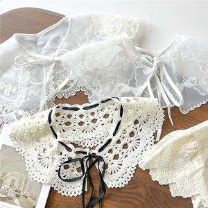 Col Amovible Décoratif Dentelle Organza Broderie Florale Châle À Jour Pour Femmes Style Rétro Noeud Papillon Accessoire De Cou