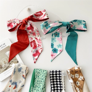 Foulard Étroit En Satin Pour Femme Imprimé Fleuri Géométrique Twilly Bandeau Cravate Décoration De Sac Ruban Accessoire