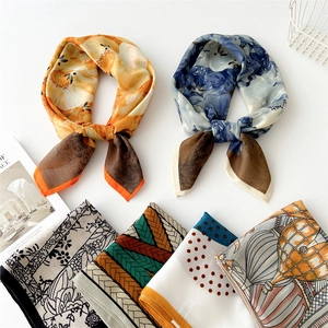 Collection of chic square cotton linen scarves with diverse floral and geometric patterns