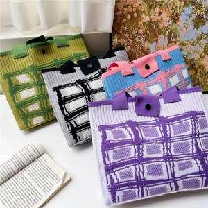 Borsa Tote In Maglia Giapponese Griglia Scacchiera Maglia Grande Capacità Donne Pendolare Scuola Estetica Borsa A Mano Quotidiana