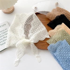 French Retro Hollow Lace Scarf Headband Scalloped Edge Sweet Fairy Hair Ribbon Neck Tie Elegant For Women