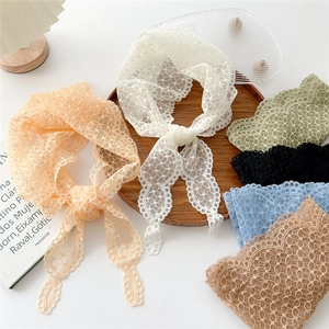 French lace diamond neck scarf for women in assorted colors with floral crochet details