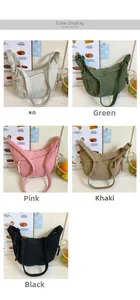Corduroy half-moon crossbody bags shown in beige, green, pink, khaki, and black colors