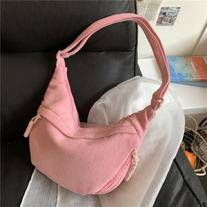 Corduroy Crossbody Bag Half Moon Hobo Dumpling Shoulder Purse Retro Casual Large Capacity Handbag Adjustable Strap