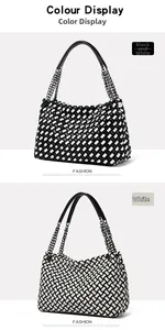 Détails des sacs à bandoulière tissés en noir et blanc et blanc pur avec chaîne