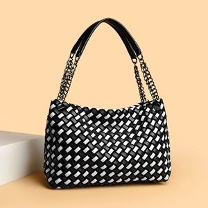 Sac À Épaule Hobo Tissé Vintage Grande Capacité Sac Cabas En Cuir PU Avec Bandoulière Chaîne Métallique Rétro Décontracté