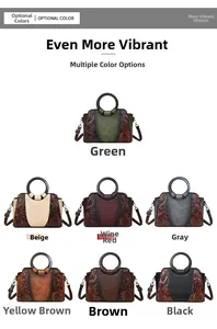 Detailed grid view of vintage floral embossed handbags in seven different colors