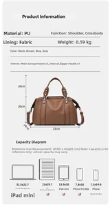 Tabella taglie con dimensioni e capacità per la borsa Boston in ecopelle marrone