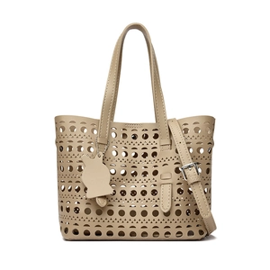 Hollow Out Laser Cut PU Leather Tote Shoulder Bag Bucket Handbag With Inner Pouch And Cat Charm For Women