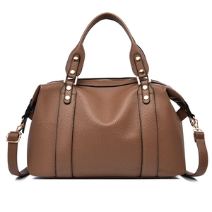 Borsa Boston Donna Texture Litchi Pelle Sintetica Borsa A Mano Hardware Dorato Borchie Colore Solido Tracolla