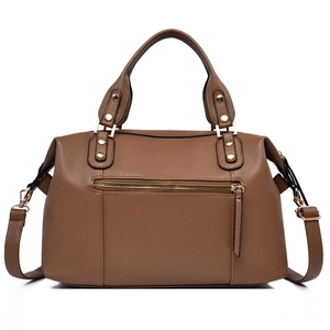 Borsa Boston vintage marrone in pelle PU con motivo litchi e dettagli in metallo oro