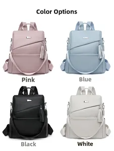 Detaillierte Ansicht des schicken PU-Lederrucksacks in Rosa, Blau, Schwarz und Weiß