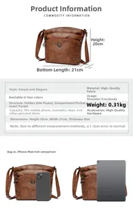 Sac en cuir souple marron 21x9x20cm comparé avec un iPhone et un iPad mini