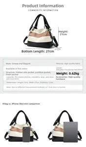 Detailed size comparison of the tricolor leather handbag with iPhone and iPad mini