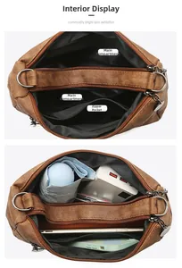 Interior view of large soft leather shoulder bag showing spacious storage compartments