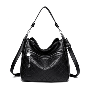 Classic black multi-layer soft leather crossbody bag with quilted diamond pattern and silver hardware