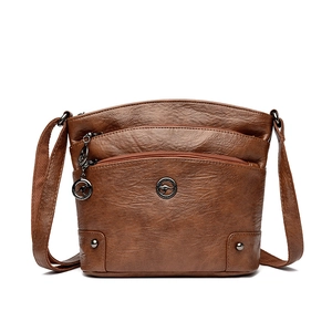 Sac Bandoulière Femme Cuir PU Texturé Trois Couches Fermeture Éclair Multi Compartiments Grande Capacité Simple Casual